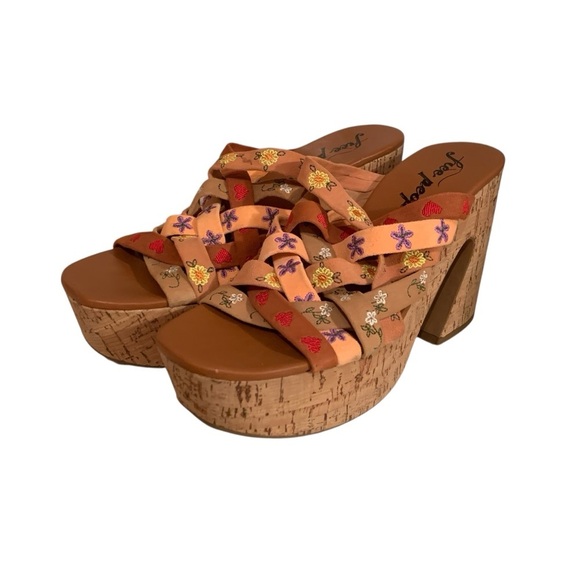 Free People Lisbon Sandbar Multi Suede Leather High Heel Platform Mules - Picture 5 of 8